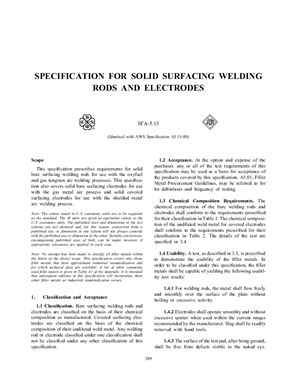 AWS A5.13-80/ASME SFA-5.13 Specification for Solid Surfacing Welding Rods and Electrodes (Eng)