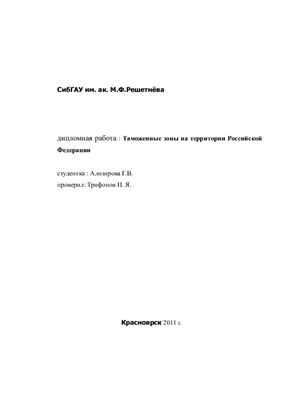 Дипломная работа - Таможенные зоны на территории Российской Федерации