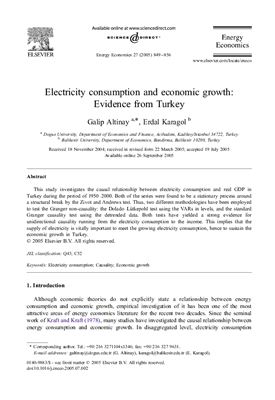 Altinay G., Karagol E. Electricity consumption and economic growth: Evidence from Turkey (Потребление электроэнергии и экономический рост: Данные по Турции)