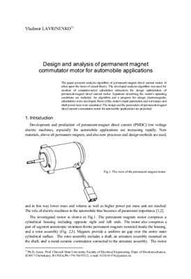 Lavrinenko V.A. Design and analysis of permanent magnet commutator motor for automobile applications