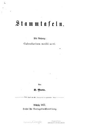 Grote H. Stammtafeln: mit Anhang, Calendarium medii aevi