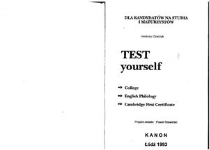 Graczyk Ireneusz. Test Yourself - College, English Philology, FCE (with Keys)