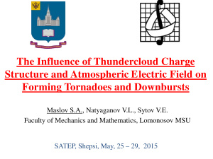 Maslov S.A., Natyaganov V.L., Sytov V.E. The Influence of Thundercloud Charge Structure and Atmospheric Electric Field on Forming Tornadoes and Downbursts