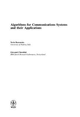 Benvenuto N., Cherubini G. Algorithms for Communications Systems and their Applications
