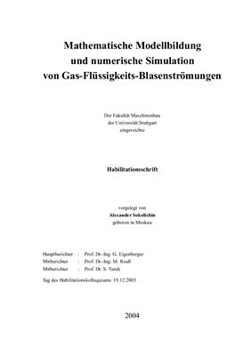 Sokolichin A. Mathematische Modellbildung und numerische Simulation von Gas-Flussigkeits-Blasenstromungen