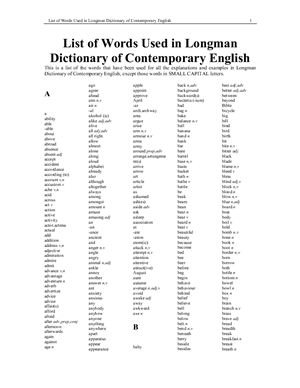 List of Words Used in Longman Dictionary of Contemporary English