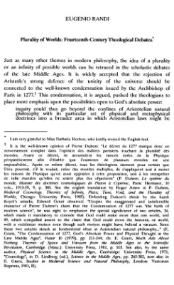 Randi E. Plurality of Worlds: Fourteenth-Century Theological Debates