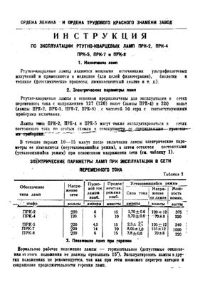 Инструкция по эксплуатации ртутно-кварцевых ламп ПРК-2, ПРК-4, ПРК-5, ПРК-7 и ПРК-8