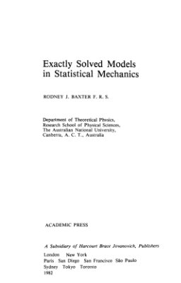 Бэкстер Р. Точно решаемые модели в статистической механике