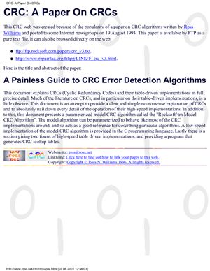 Williams R.N. A Painless Guide to CRC Error Detection Algorithms