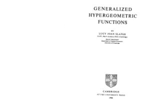 Lucy Joan Slater. Generalized hypergeometric functions