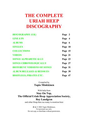 Tapio Minkkinen (сост.) The complete Uriah Heep discography 1970 - 2002