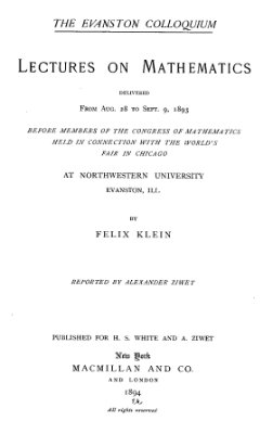 Klein Felix. Lectures on mathematics