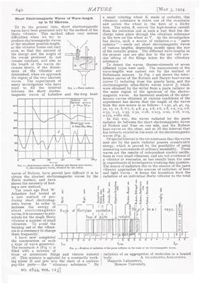 Glagolewa-Arkadiewa A. Short Electromagnetic Waves of Wave-length up to 82 Microns. Nature 1924