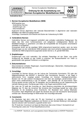 NEM 002 Ordnung für die Ausarbeitung von Normen Europäischer Modellbahnen NEM