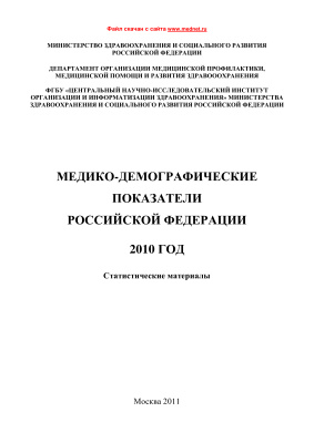 Медико-демографические показатели Российской Федерации 2010 год Статистические материалы