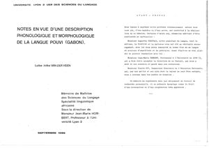 Van der Veen L.J. Notes en vue d'une description phonologique et morphologique de la langue Pouvi (Gabon)