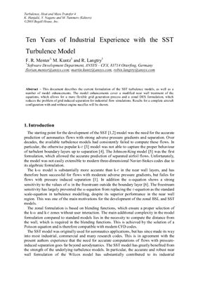 Menter F.R., Kuntz M., Langtry R. Ten Years of Industrial Experience with the SST Turbulence Model