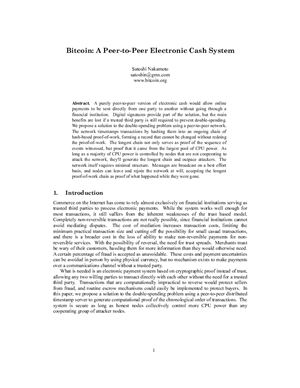 Nakamoto S. Bitcoin: A Peer-to-Peer Electronic Cash System