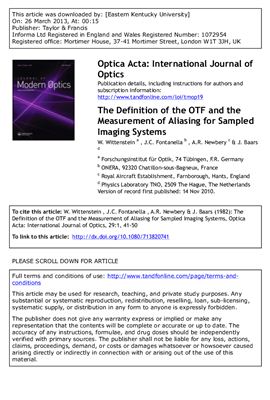 Wittenstein W., Fontanella J.C., Newbery A.R., Baars J.L. The Definition of the OTF and the Measurement of Aliasing for Sampled Imaging Systems