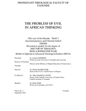 Bonketshi Wabi K. The Problem of Evil in African Thinking: Ancestral practices and Christian beliefs