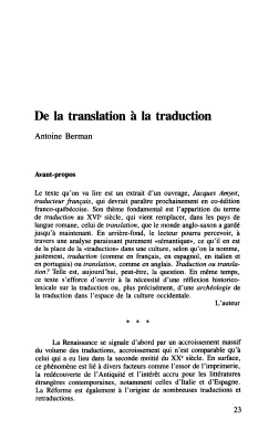 Berman Antoine. De la translation à la traduction
