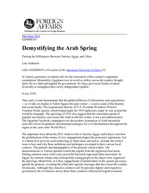 Anderson Lisa. Demystifying the Arab Spring