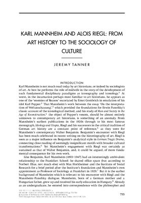Tanner J. Karl Mannheim and Alois Riegl: From Art History to the Sociology of Culture
