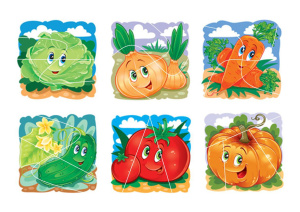 Веселые овощи и фрукты. Разрезные карточки для малышей