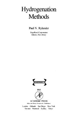 Rylander Paul N. Hydrogenation Methods