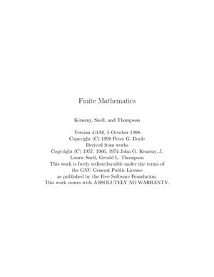 Kemeny John G., Snell J.Laurie. Thompson Gerald L. Finite Mathematics