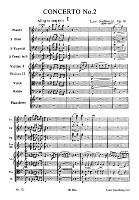 Бетховен Л. Концерт №2 си-бемоль мажор для фортепиано с оркестром. Партитура