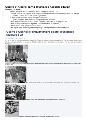 Guerre d’ Algérie: IL y a 50 ans, les Accords d'Evian. Статьи для реферирования для студентов III-V курсов языковых вузов