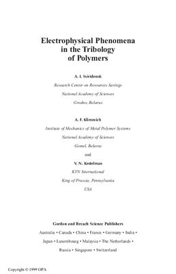 Sviridenok A.I., Klimovich A.F., Kestelman V.N. Electrophysical Phenomena in the Tribology of Polymers