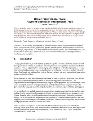 Giovannucci Daniele. Basic Trade Finance Tools: Payment Methods in International Trade. A practical paper