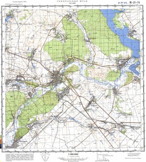 Учебно топографическая карта г. Чугуев, масштаба 1: 100 000 (цельная)