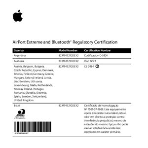 AirPort Extreme and Bluetooth Regulatory Certification (на английском)