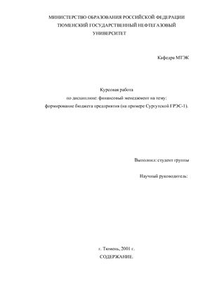 Формирование бюджета предприятия (на примере Сургутской ГРЭС-1)
