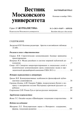 Вестник Московского университета. Серия 10. Журналистика 2013 №02