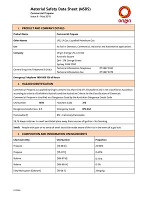 Material Safety Data Sheet for Commercial Propane - Паспорт безопасности коммерческого пропана