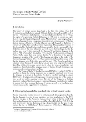 Andronova Everita. The Corpus of Early Written Latvian: Current State and Future Tasks