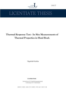 In Situ Measurements of Thermal properties in Hard Rock