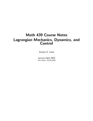 Lewis A. Lagrangian Mechanics, Dynamics, and Control