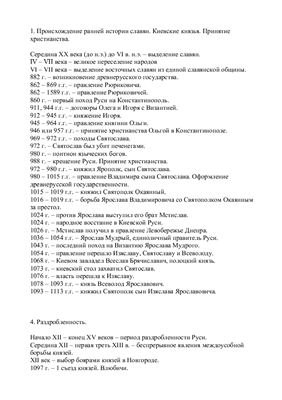 Шпаргалка: Хронология Древней Руси