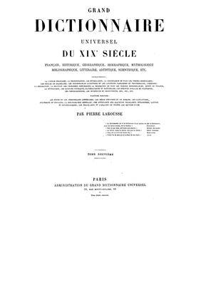 Larousse P., Grand dictionnaire universel du XIXe siècle. Tom 9 (H-K) [Большой универсальный словарь XIX в.]