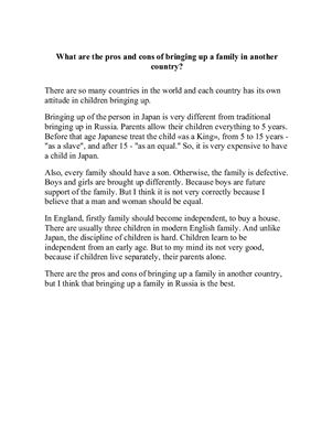 What are the pros and cons of bringing up a family in another country?