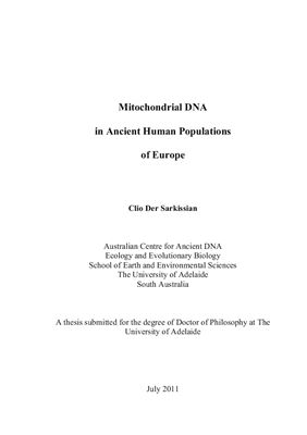 Sarkissian Clio Der. Mitochondrial DNA in Ancient Human Populations of Europe