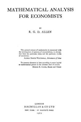 Allen R.G.D. Mathematical Analysis for Economists