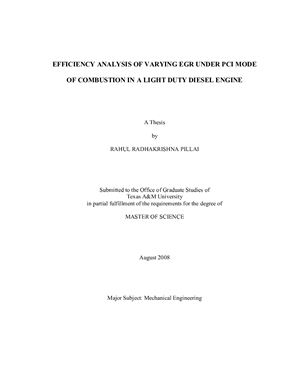 Pillai R.R. Efficiency Analysis of Varying EGR Under PCI Mode of Combustion in a Light Duty Diesel Engine