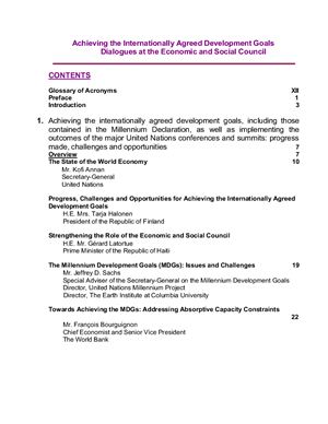 United Nations. The Economic and Social Council Achieving the Internationally Agreed Development Goals - Dialogues at the Economic and Social Council